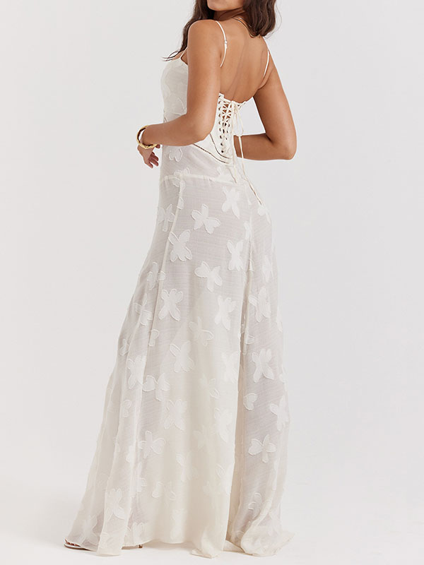 Flower Printed Sleeveless Spaghetti Neck Vacation Maxi Dresses