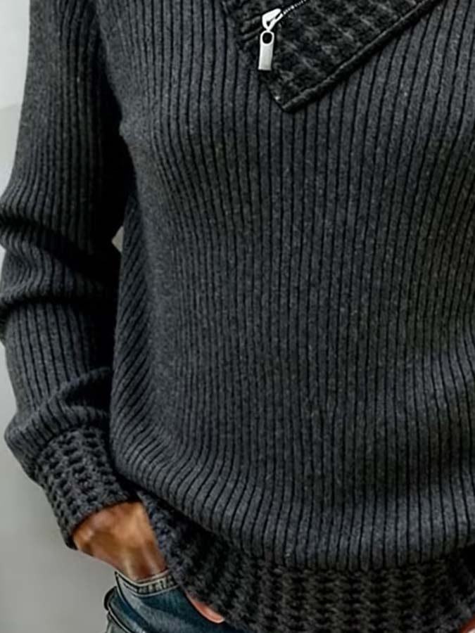 Women'S Casual Solid Color Zipper Sweater