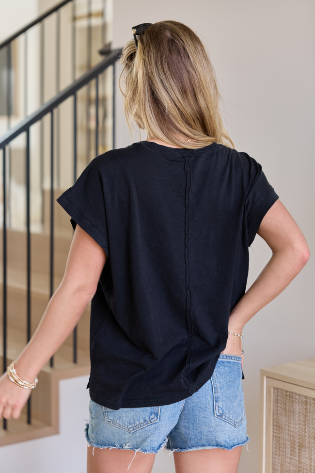 All Washed Up Black Knit Pocket Tee