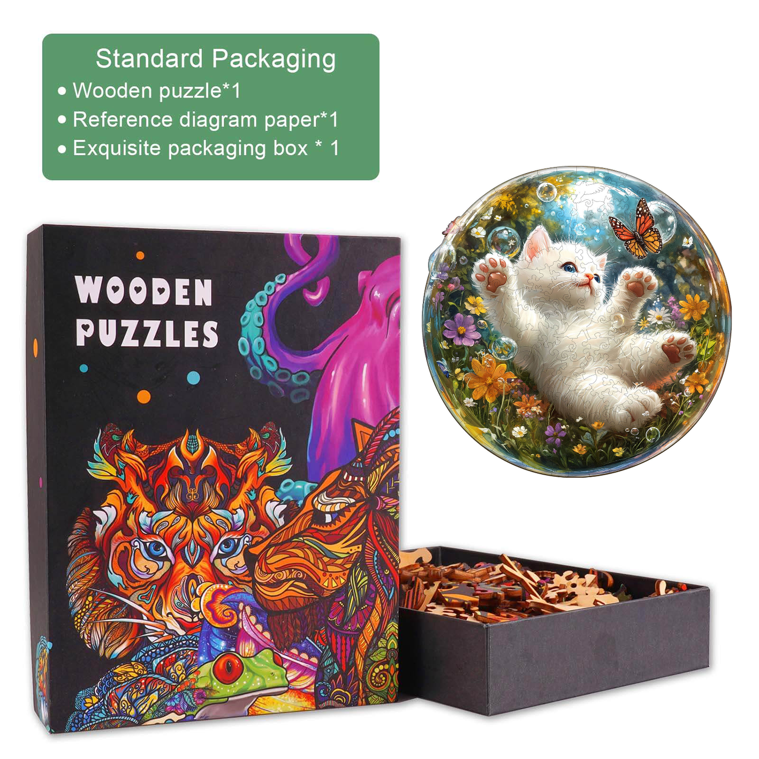 Bubble Cat-1 Wooden Jigsaw Puzzle