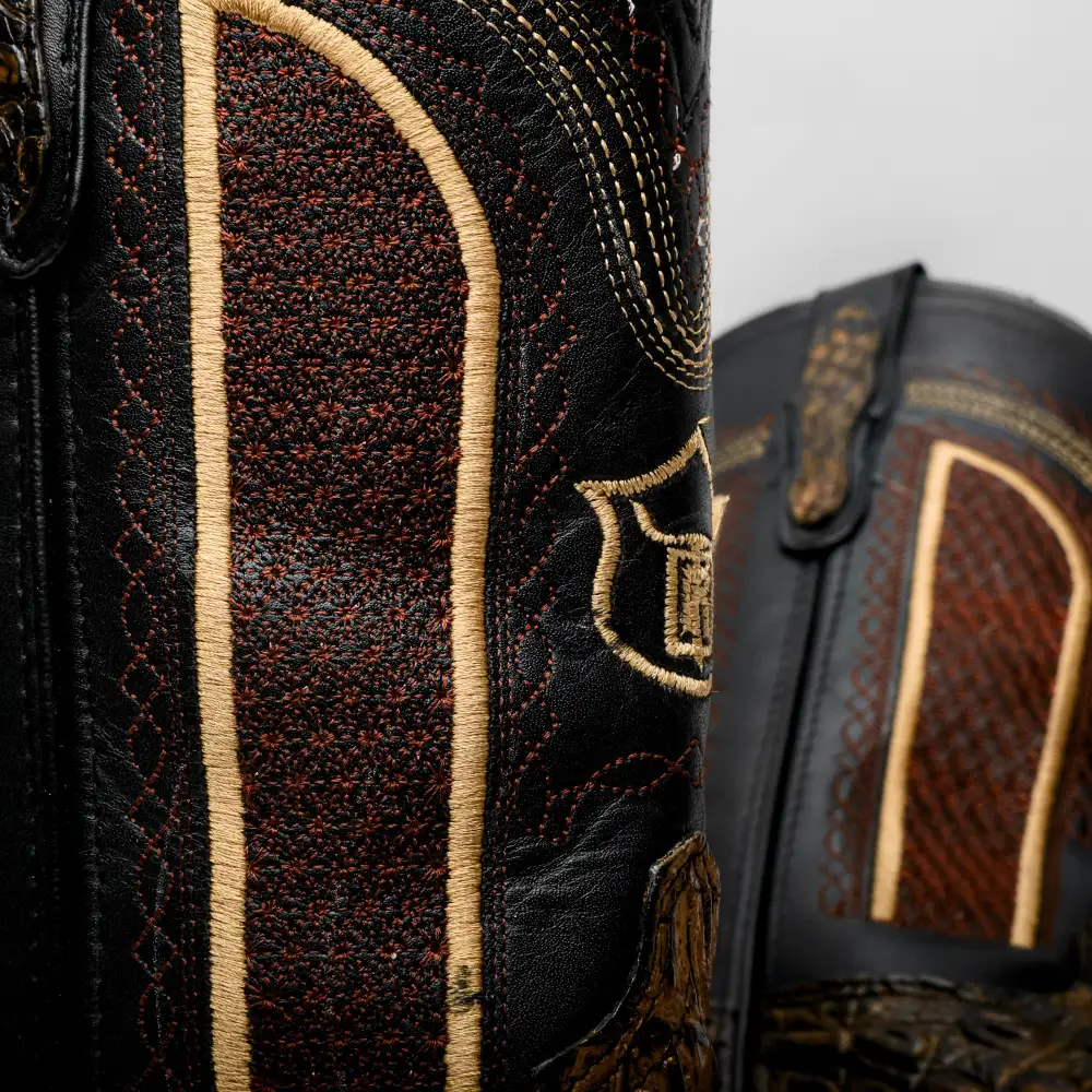 Honey Caiman Neck Leather Boots - Square Toe