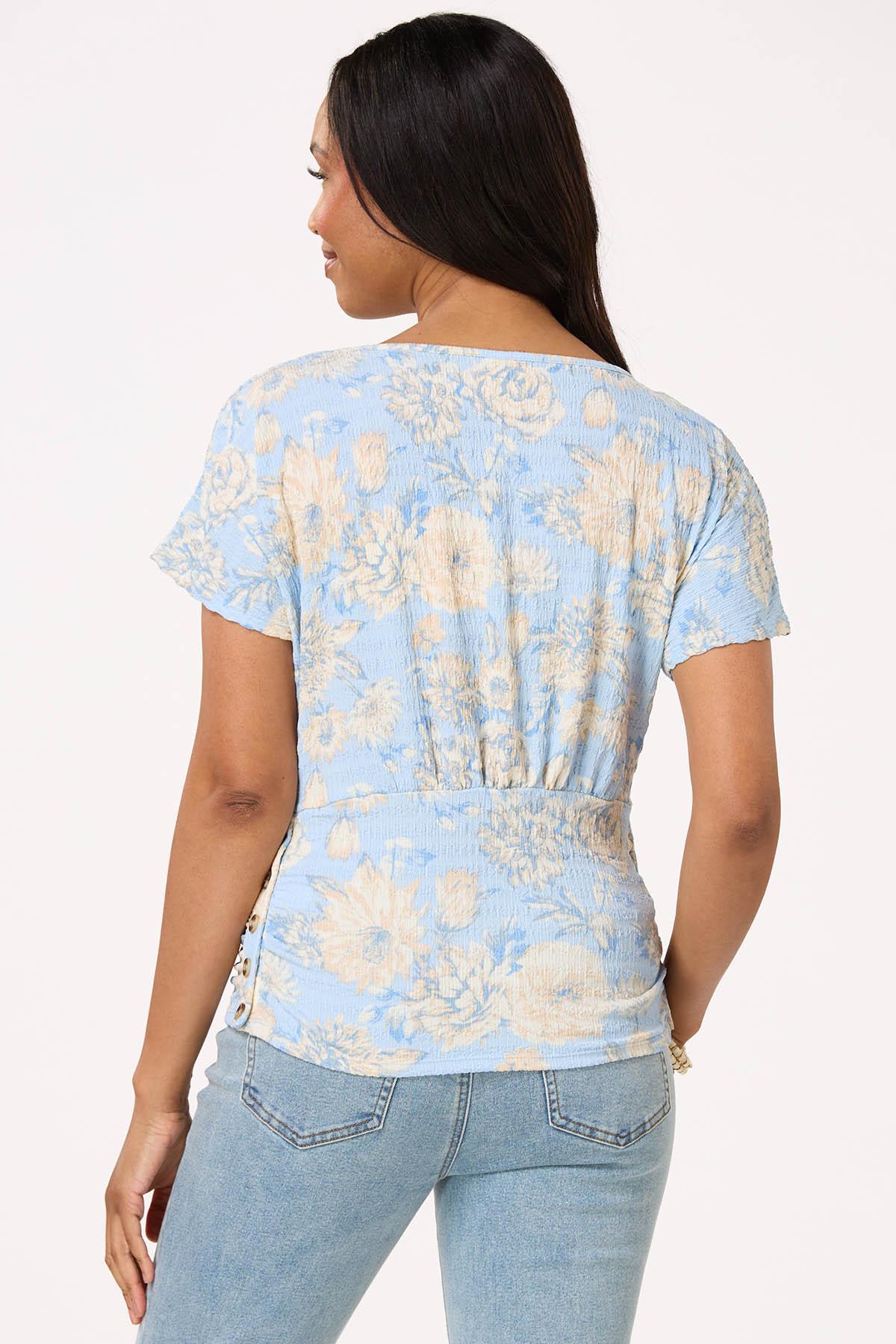 Textured Floral Side Button Top
