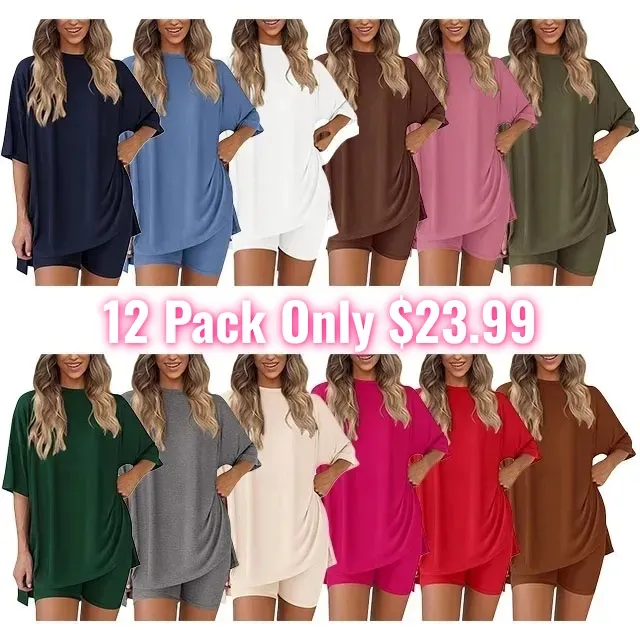 🔥🔥Women's Two Piece Lounge Set Summer Casual Oversized Shirts Biker Shorts