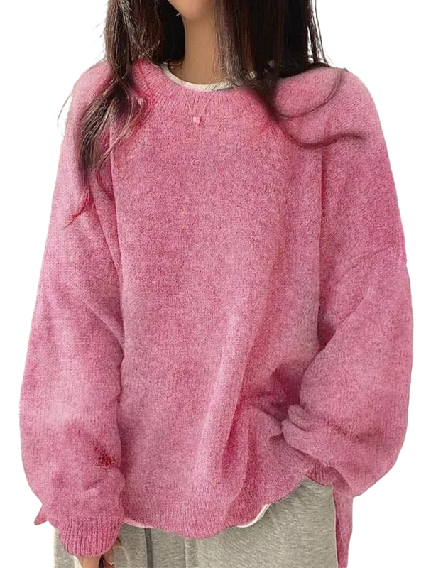 Women's drop-shoulder slit hem sweater