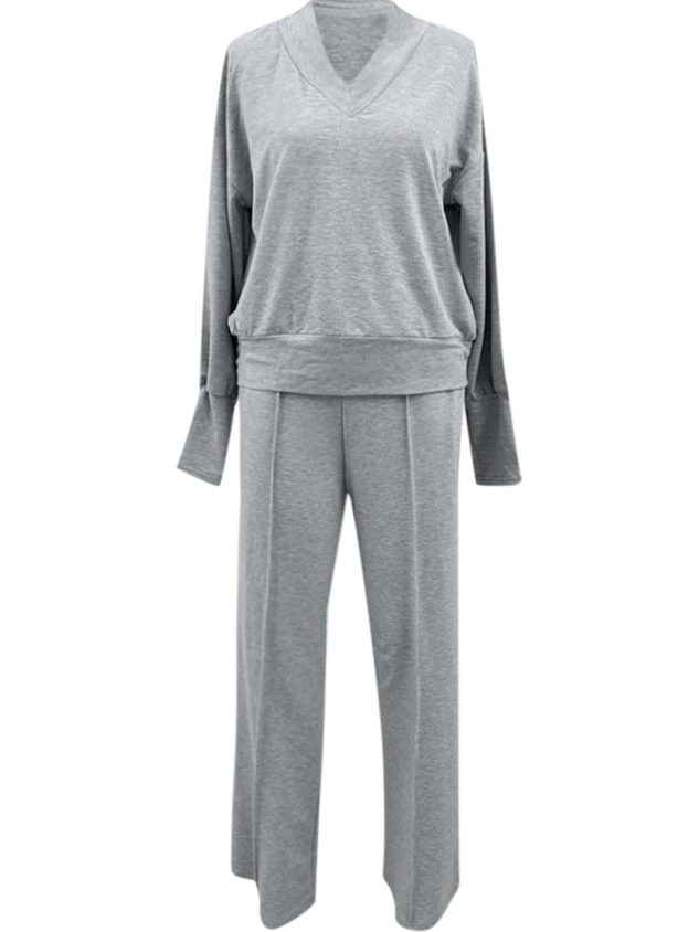 Women's Split Joint Plain Daily Going Out Two-Piece Set White Casual Spring/Fall Top With Pants Matching Set