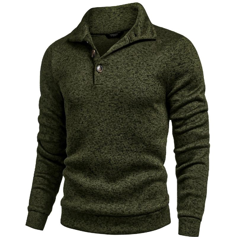 Men's Quarter Button Henley Sweater Casual Knitted Sweatshirt Mock Neck Thermal Fleece Pullover Sweater with Pocket