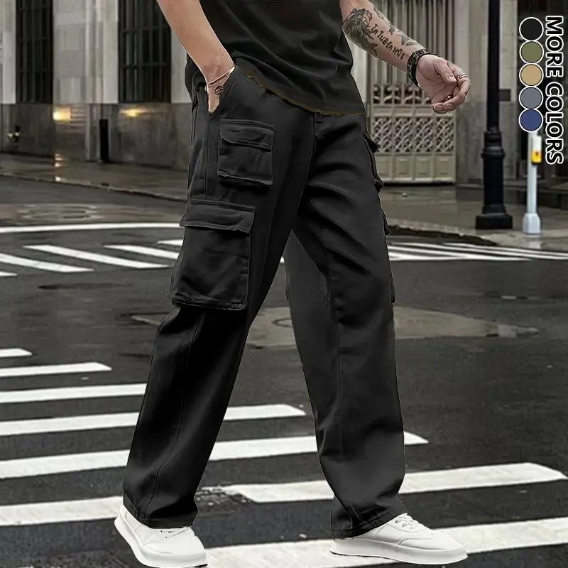Men's multi-pocket cargo jogging pants with elastic drawstring waistband