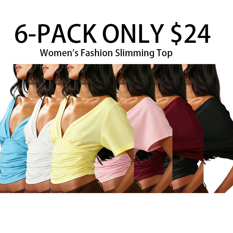 Women's Fashion Comfortable Casual Waist Cinched Slimming V-Neck Backless  Top