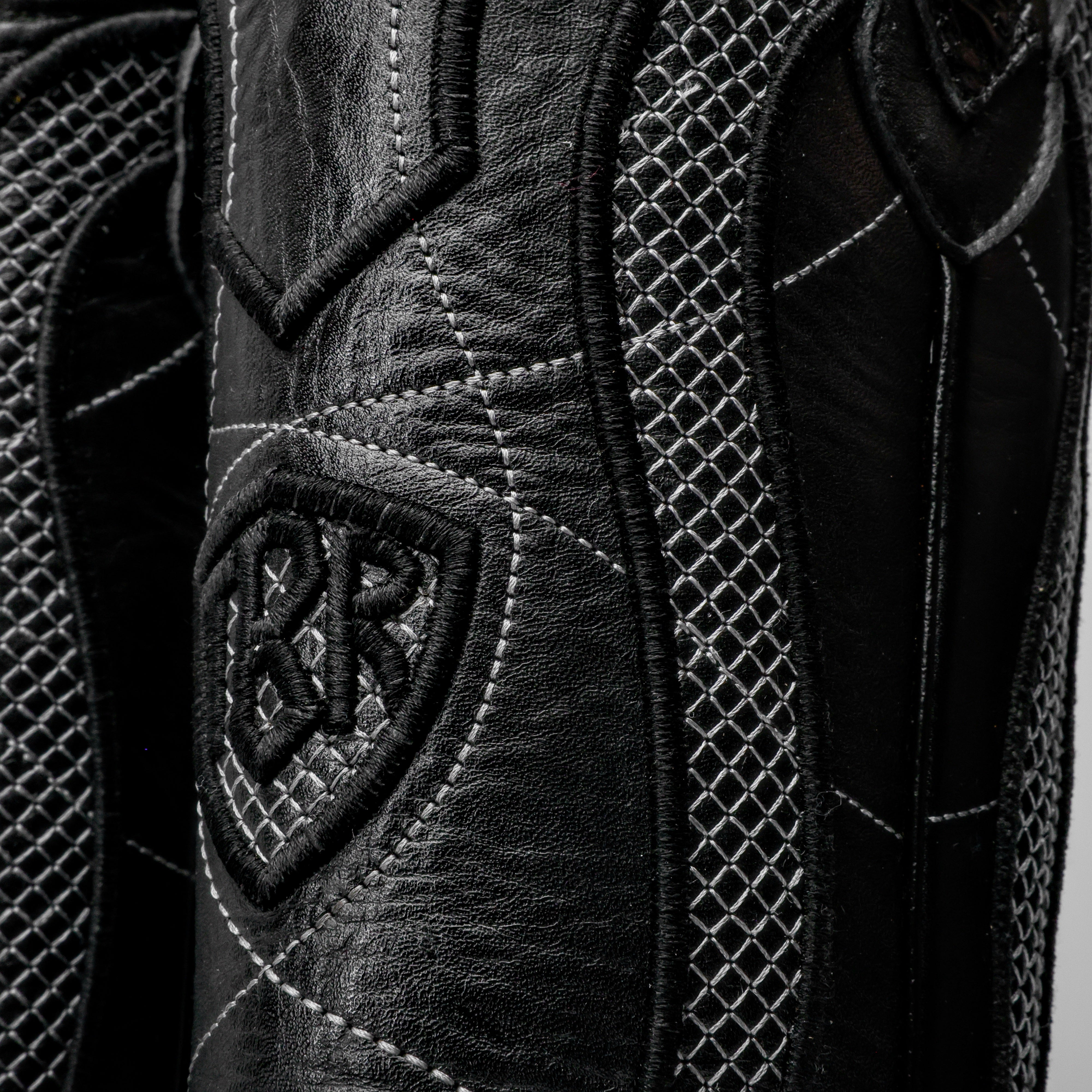 Black Caiman Neck Leather Boots - Square Toe