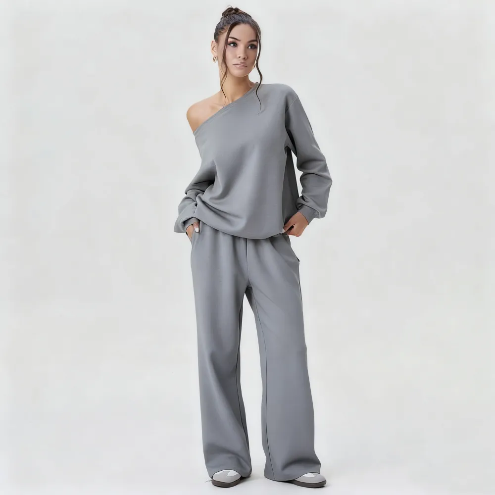 Women’s Sloping Shoulder Top & Wide Leg Pants Set