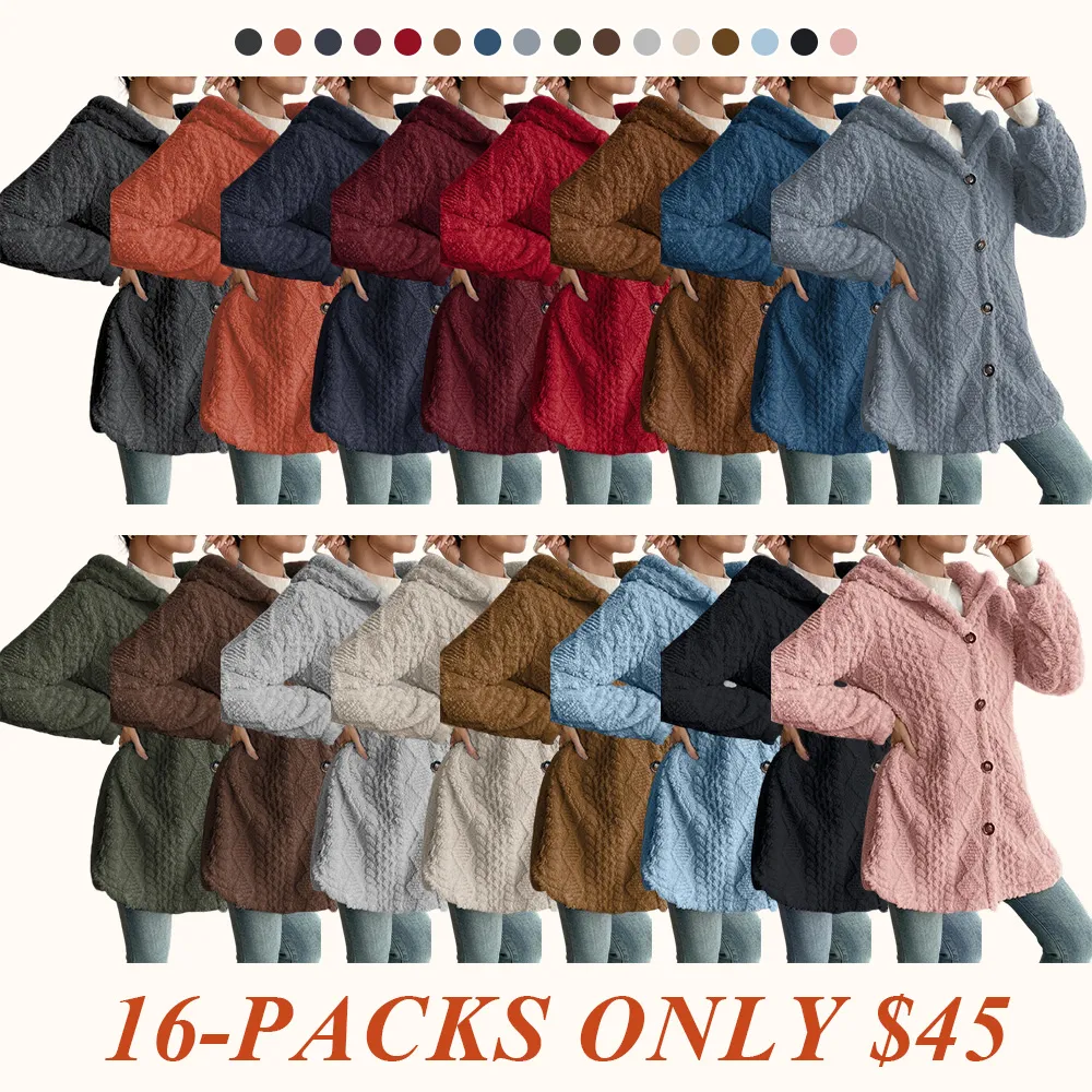 Women's Solid Color Fuzzy Hooded Jacket
