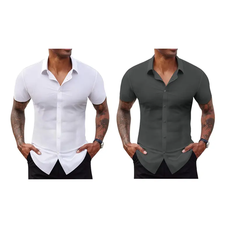 Men's Stretch Dress Shirts Short Sleeve Slim Fit Business Casual Button Down Shirts