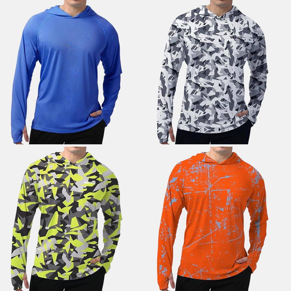 Men's UPF 50+ Sun Protection Hoodie Shirt Long Sleeve SPF Fishing Outdoor UV Hiking Lightweight Shirts