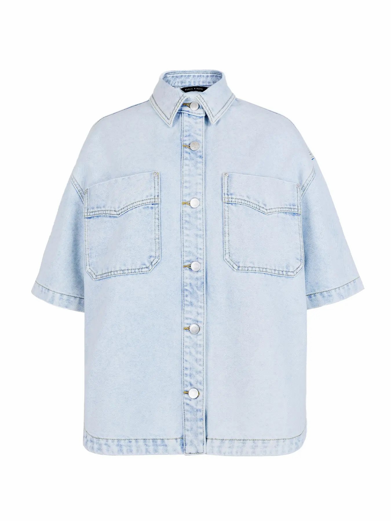 Women's Denim Shirt Jacket – Loose Fit Short Sleeve Casual Summer Coat