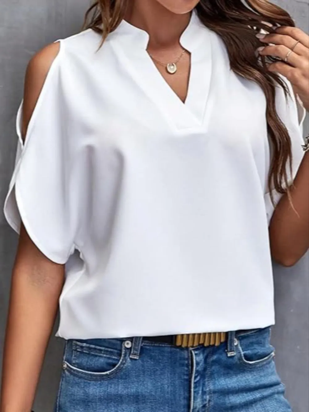 Women's Solid Color Casual Fitted T-Shirt, Short Sleeve Off-Shoulder Top, Commuter Wear