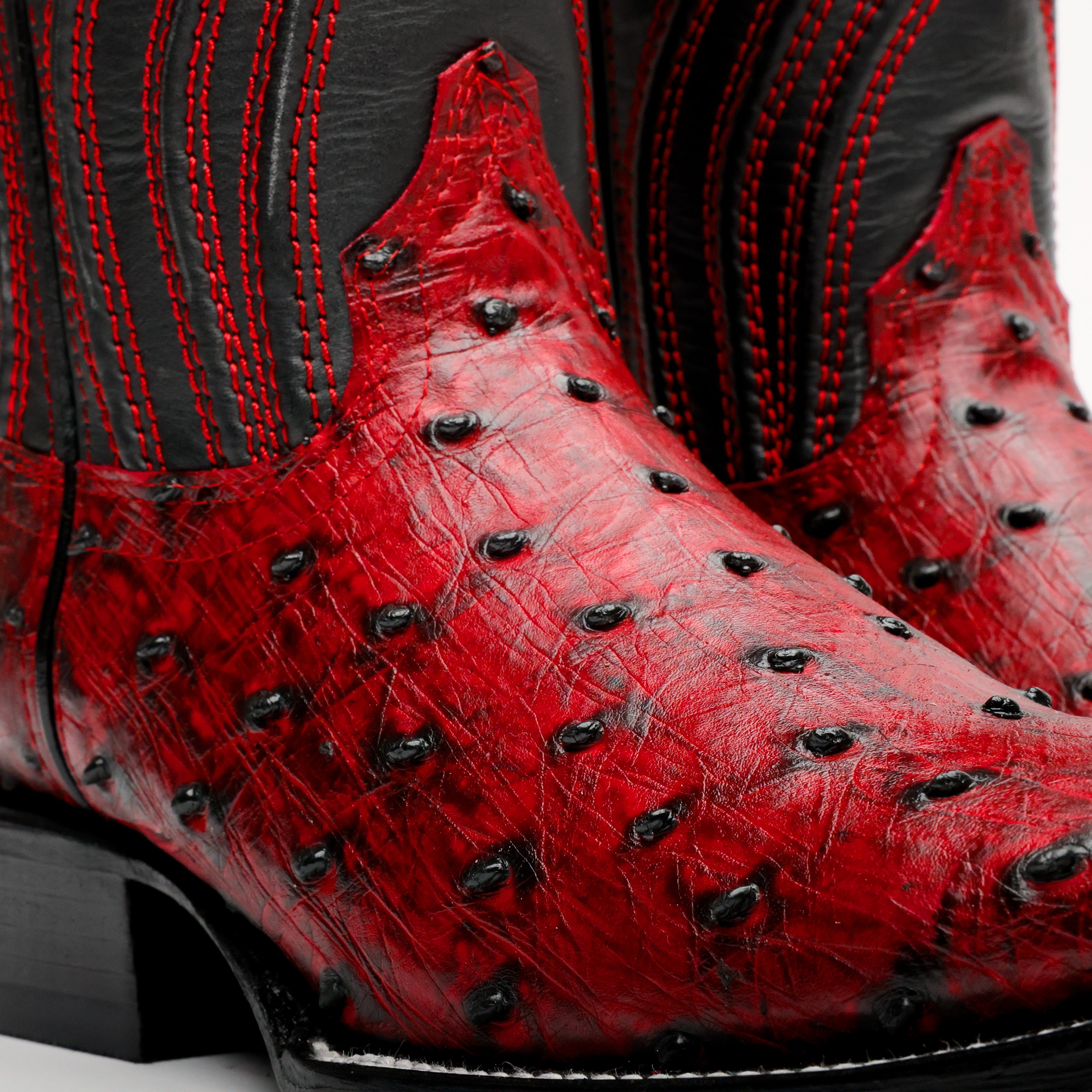 Black Cherry Ostrich Leather Boots - Square Toe