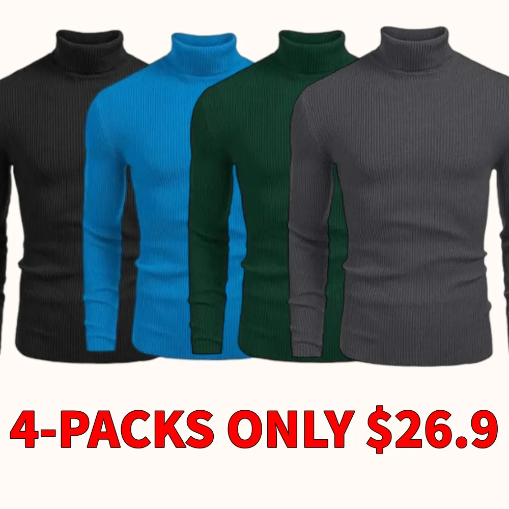 Men's winter knitted ribbed turtleneck/mock neck slim-fit basic sweater