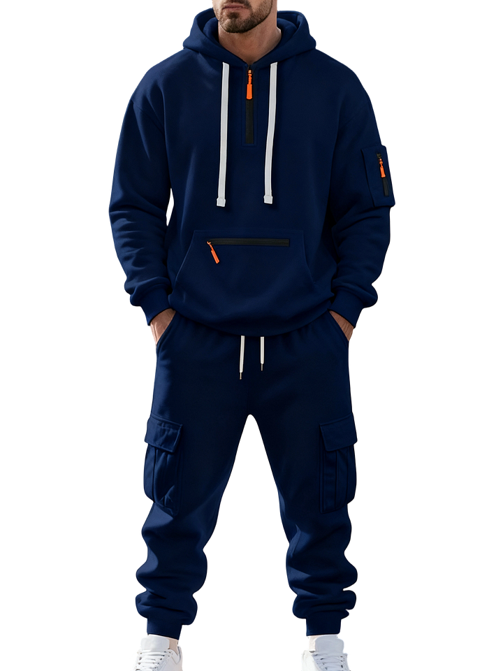 Men’s Winter Fleece-Lined Set – Warm Casual Workwear Outfit with Multi-Pocket Jacket & Pants