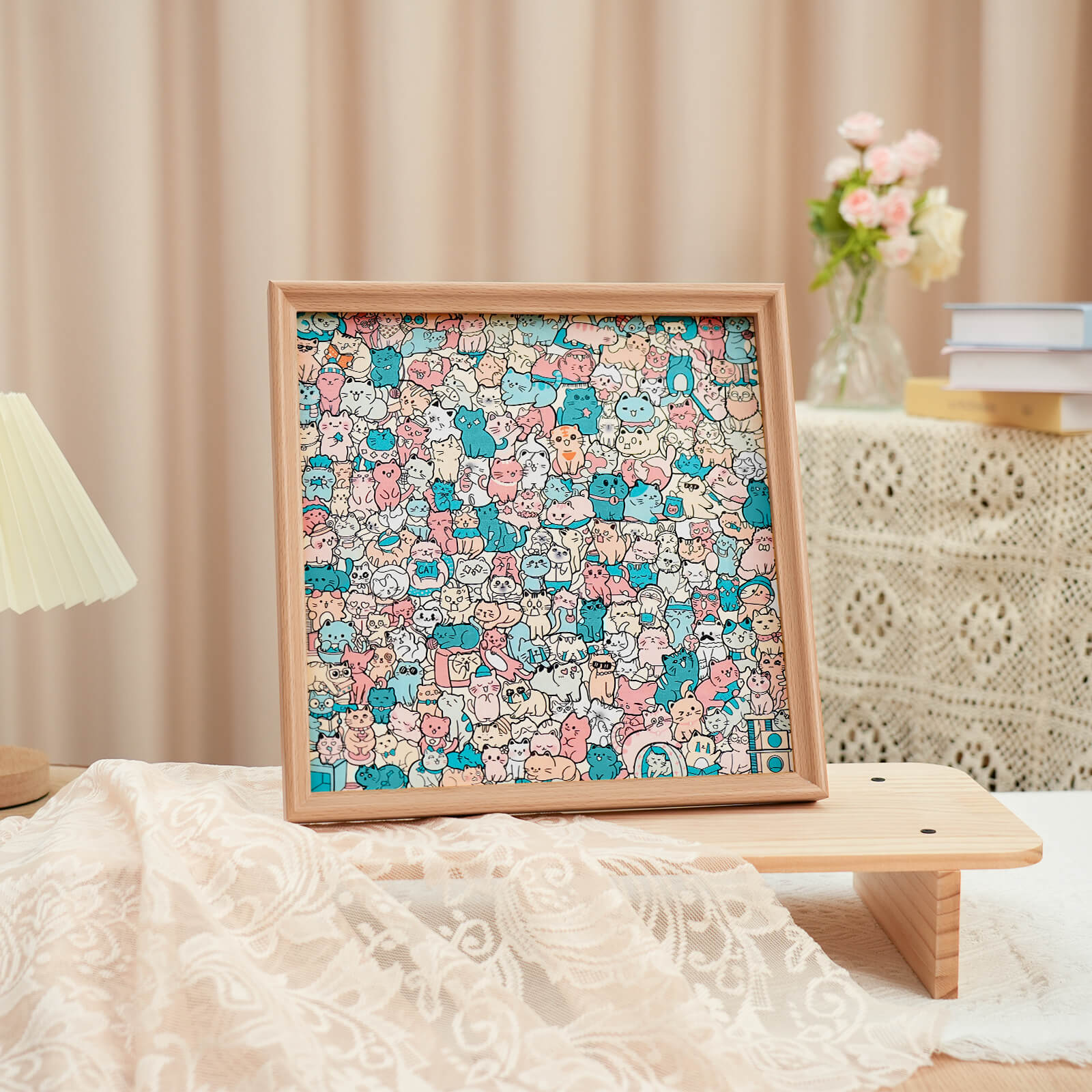 200 Pcs Morandi-Colored Lovely Cat Shaped Square Wooden Jigsaw Puzzle