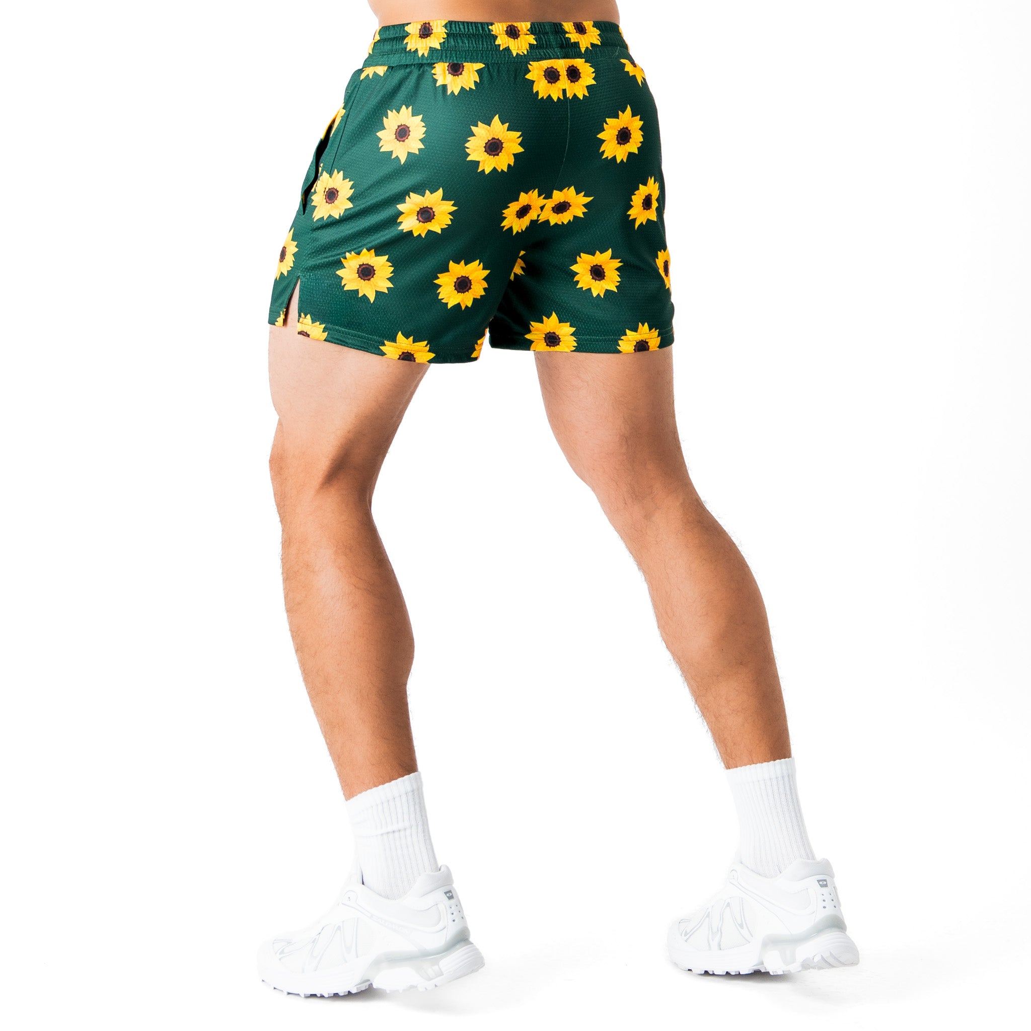 MUAY THAI SHORTS (MID THIGH CUT) SUNFLOWER - GREEN