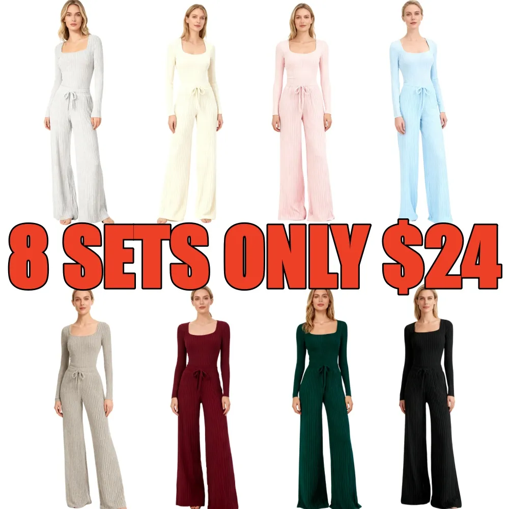 Women's Slim-Fit Solid Color Ribbed Fleece Jumpsuit Set