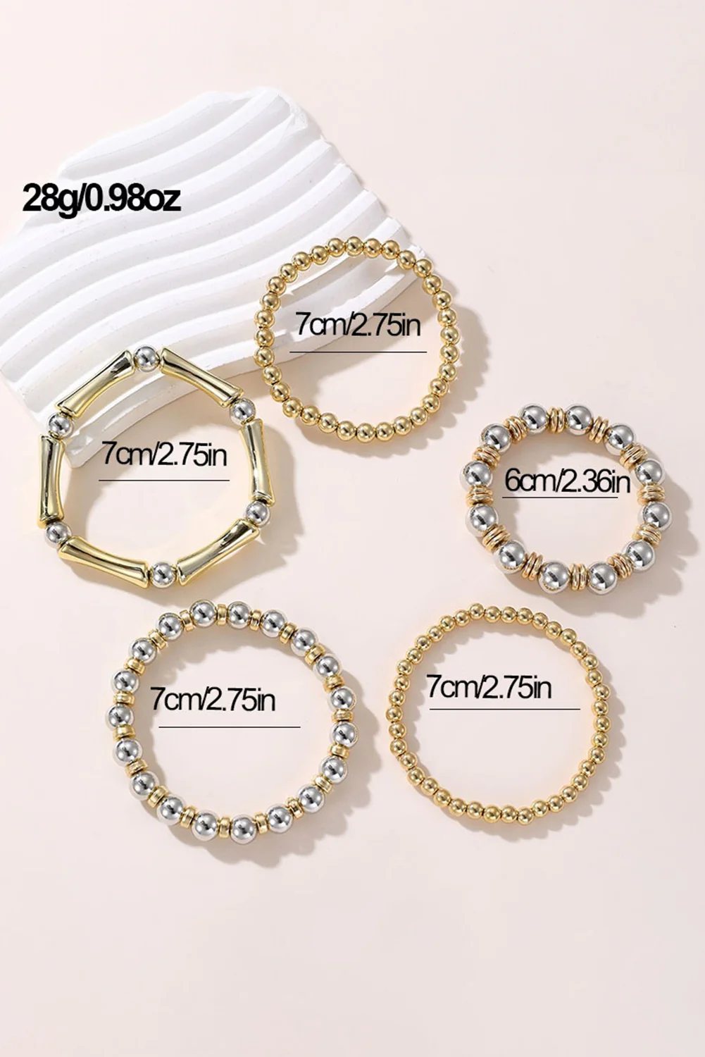 Gold 5Pcs Stackable Beaded Stretch Bracelets
