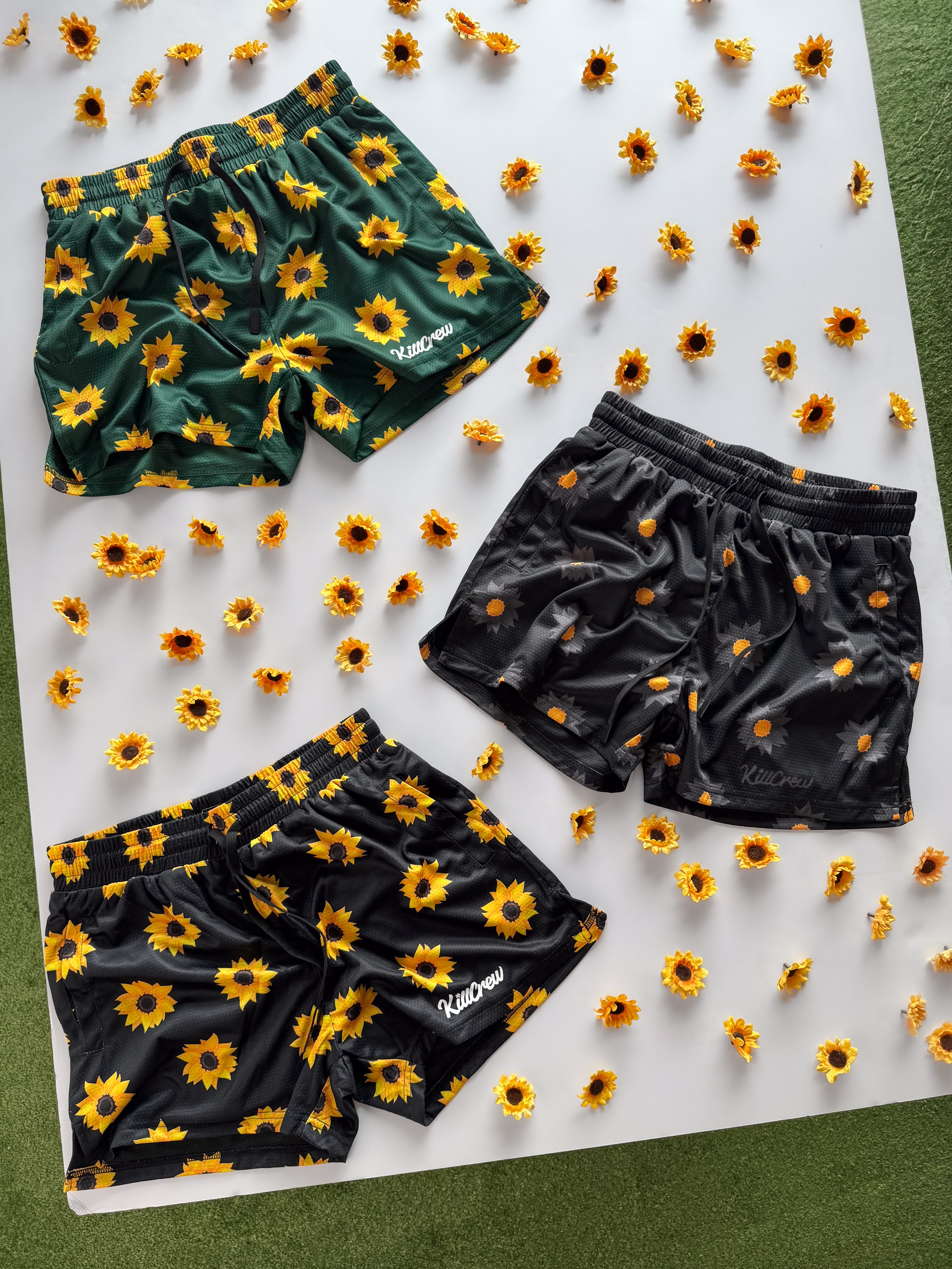 MUAY THAI SHORTS (MID THIGH CUT) SUNFLOWER - BLACKOUT