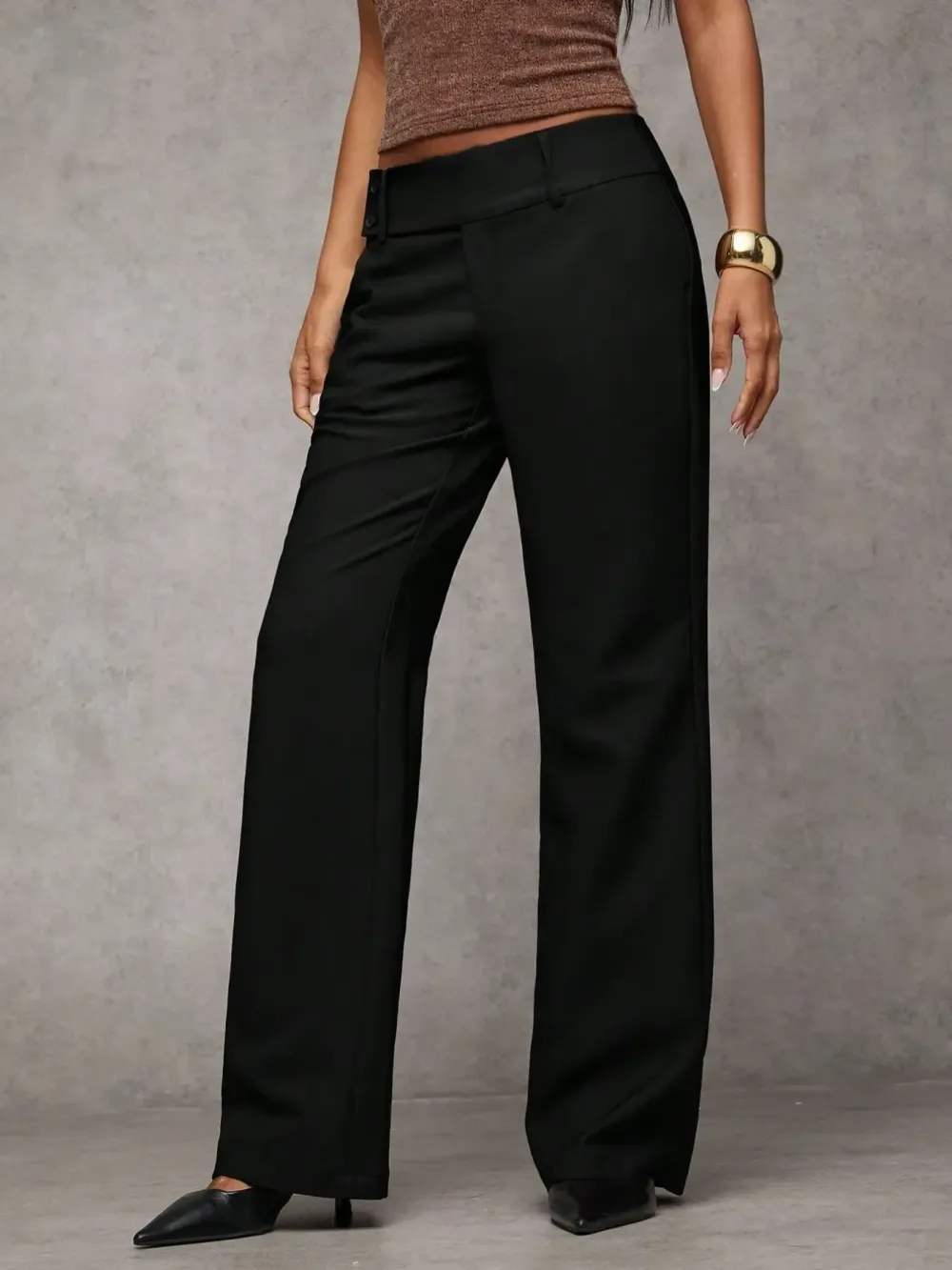 Women's Plain Pocket Elegant Casual Flare Pants, Business Casual Women's Clothing, All-Season Ladies' Apparel