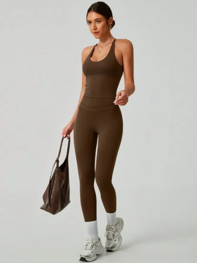 Women's Crisscross Back Tank & High-Waist Butt-Lift Leggings Set