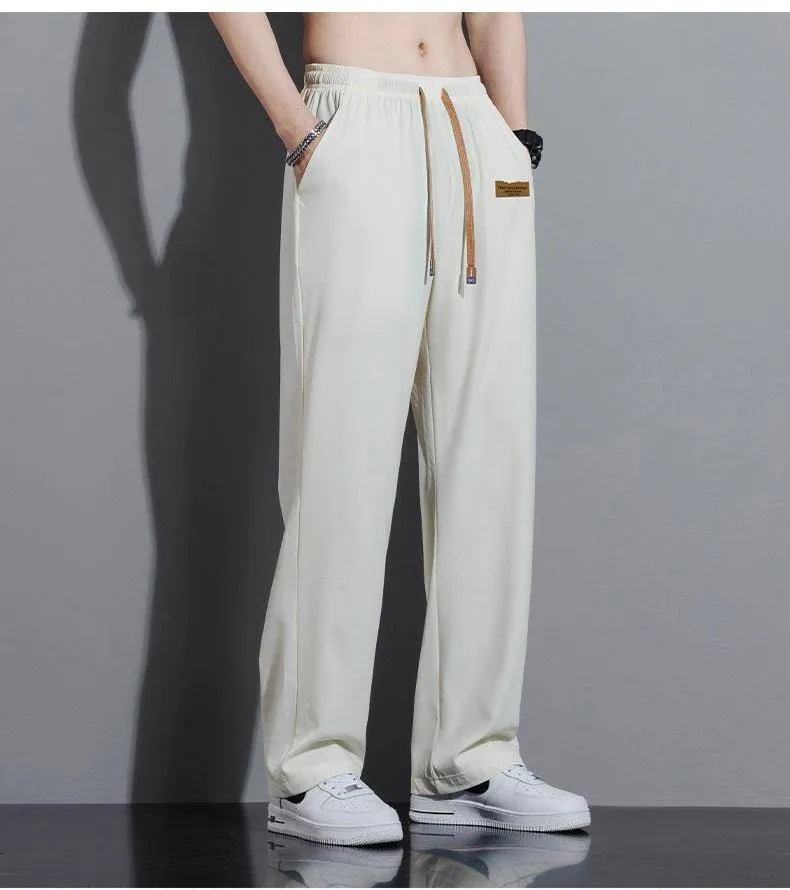 Men’s Casual Lightweight Ice Silk Jogger Pants with Drawstring Waist — Machine washable