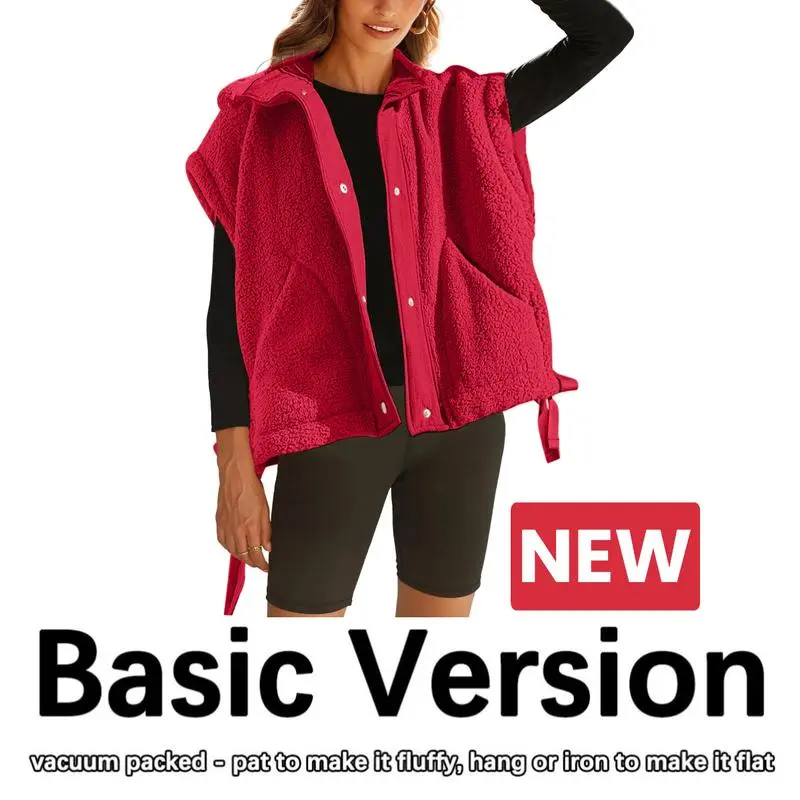 Women's Warm Fleece Vest Casual Sleeveless Button Down Sherpa Jacket