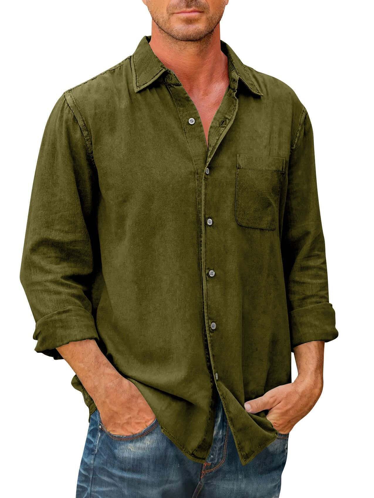 7 -Pack Men's Solid Color Pocket Cotton Long Sleeve Shirt💖Buy two packs for free shipping💖