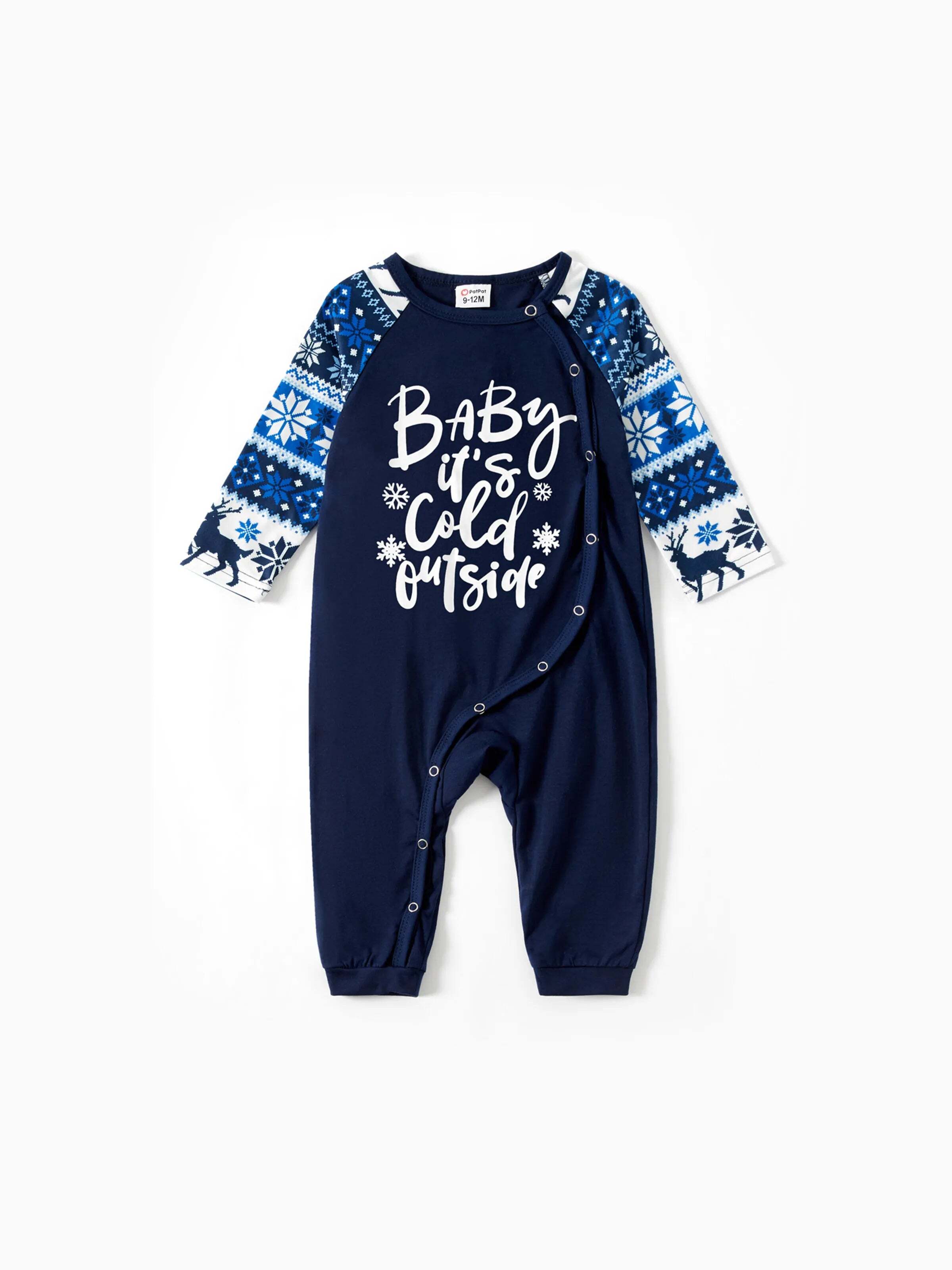 Mosaic Family Matching Letter Top Reindeer Pants Christmas Pajamas Sets with Christmas Socks Deep Blue