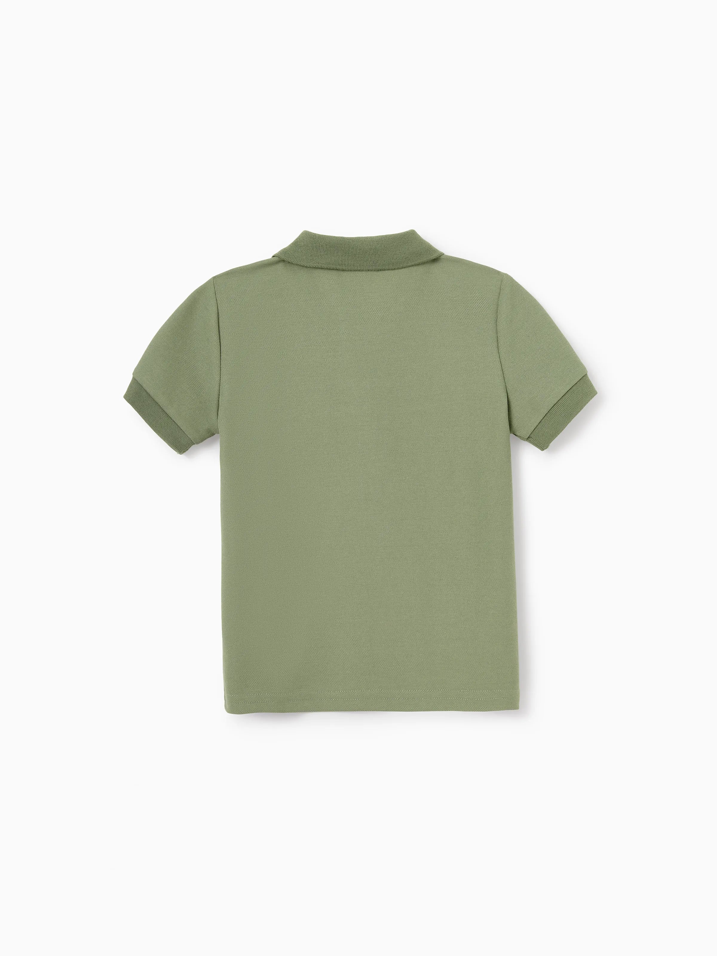 Family Matching Polo Collar Short-sleeve Shirt or V-neck Strappy Mesh Dress  Green