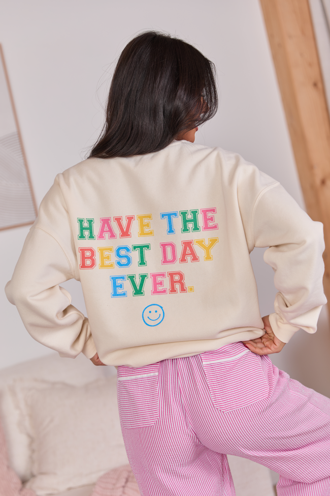Happiness Social Club Cream Graphic Sweatshirt