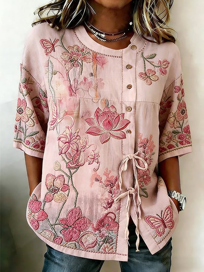 Women's Floral Print Half Sleeve Casual Blouse- Fast Shipping