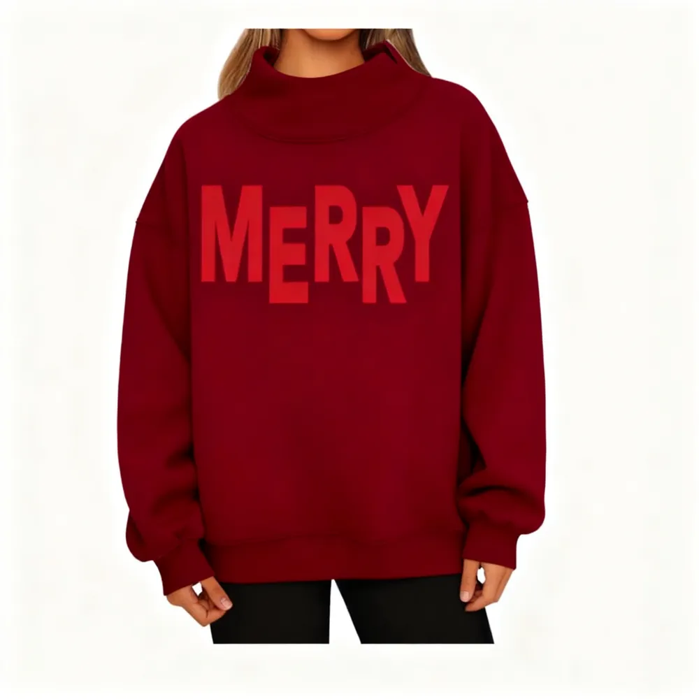 Merry Christmas Puff Print Design Sweatshirt