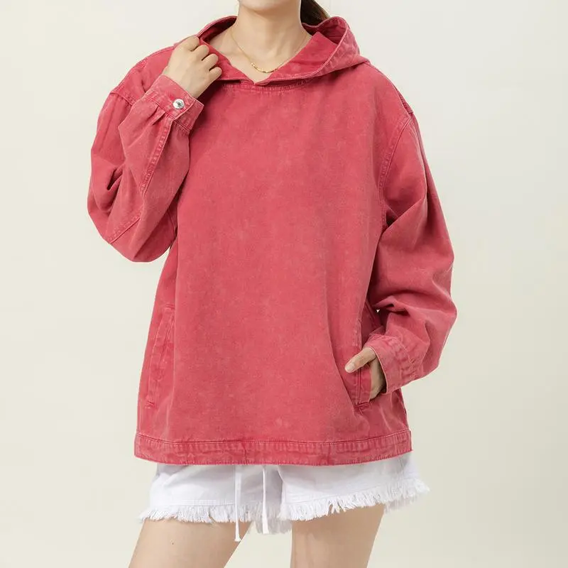 WOMEN'S DENIM HOODED SWEATSHIRT