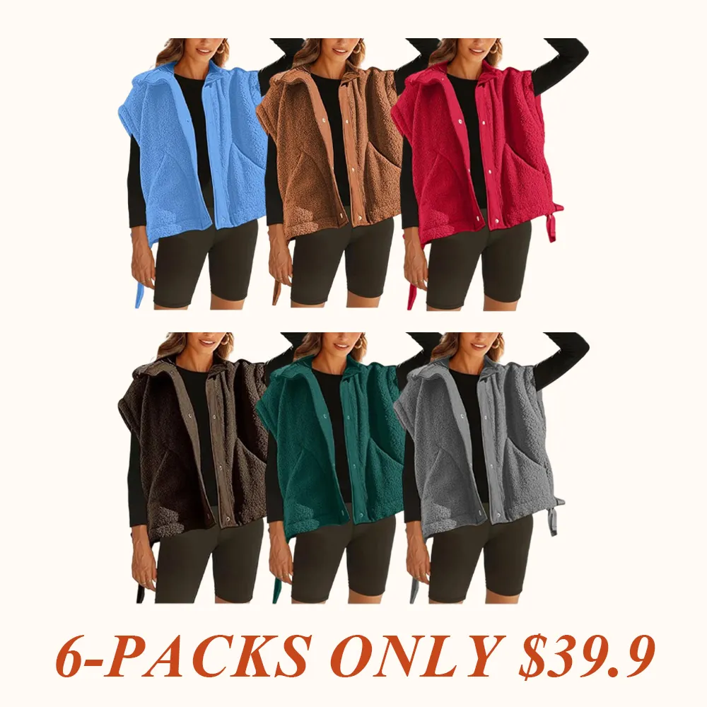 Women's Warm Fleece Vest Casual Sleeveless Button Down Sherpa Jacket