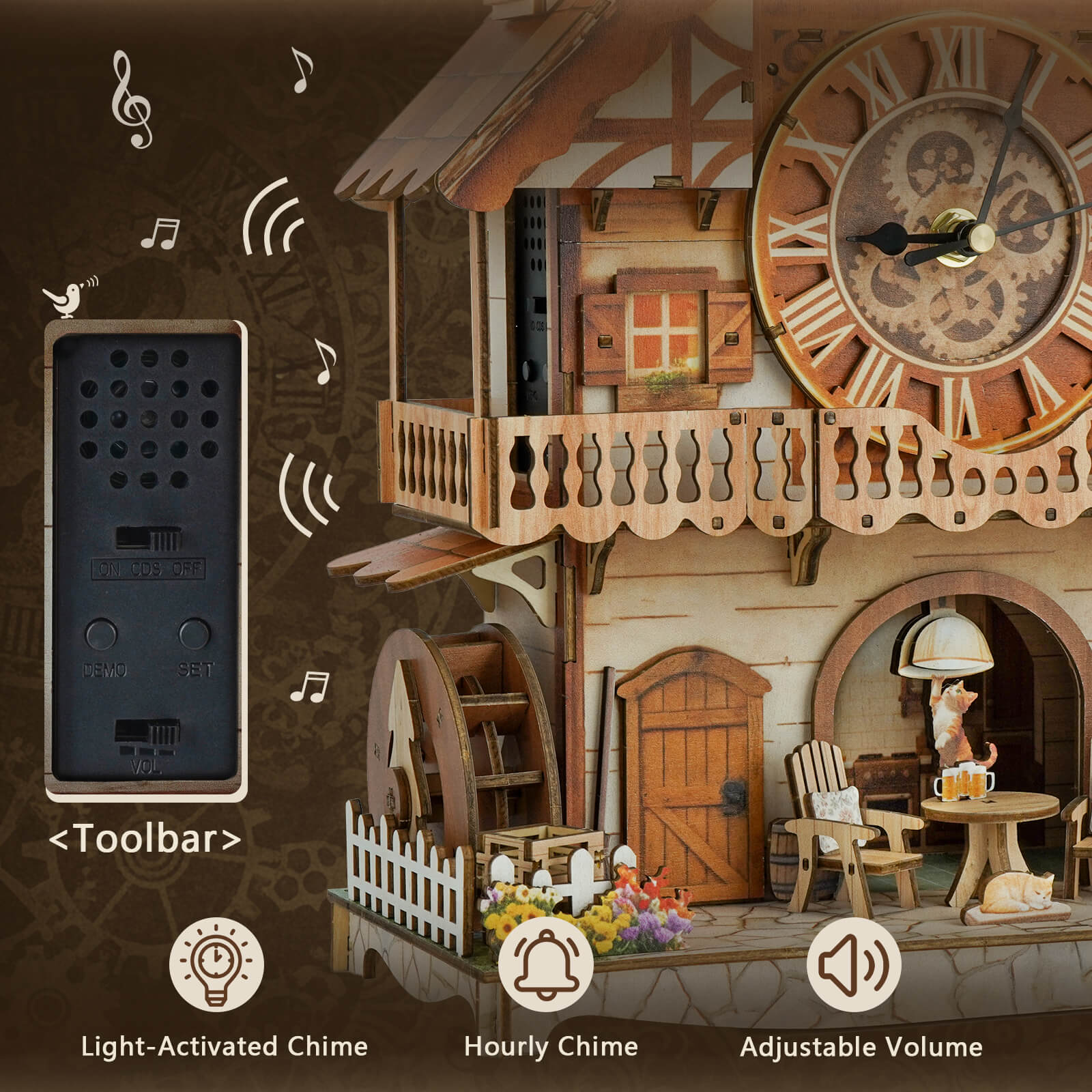 Cuckoo Calling German Cottage – DIY Wood Clock, 3D Puzzle Kit