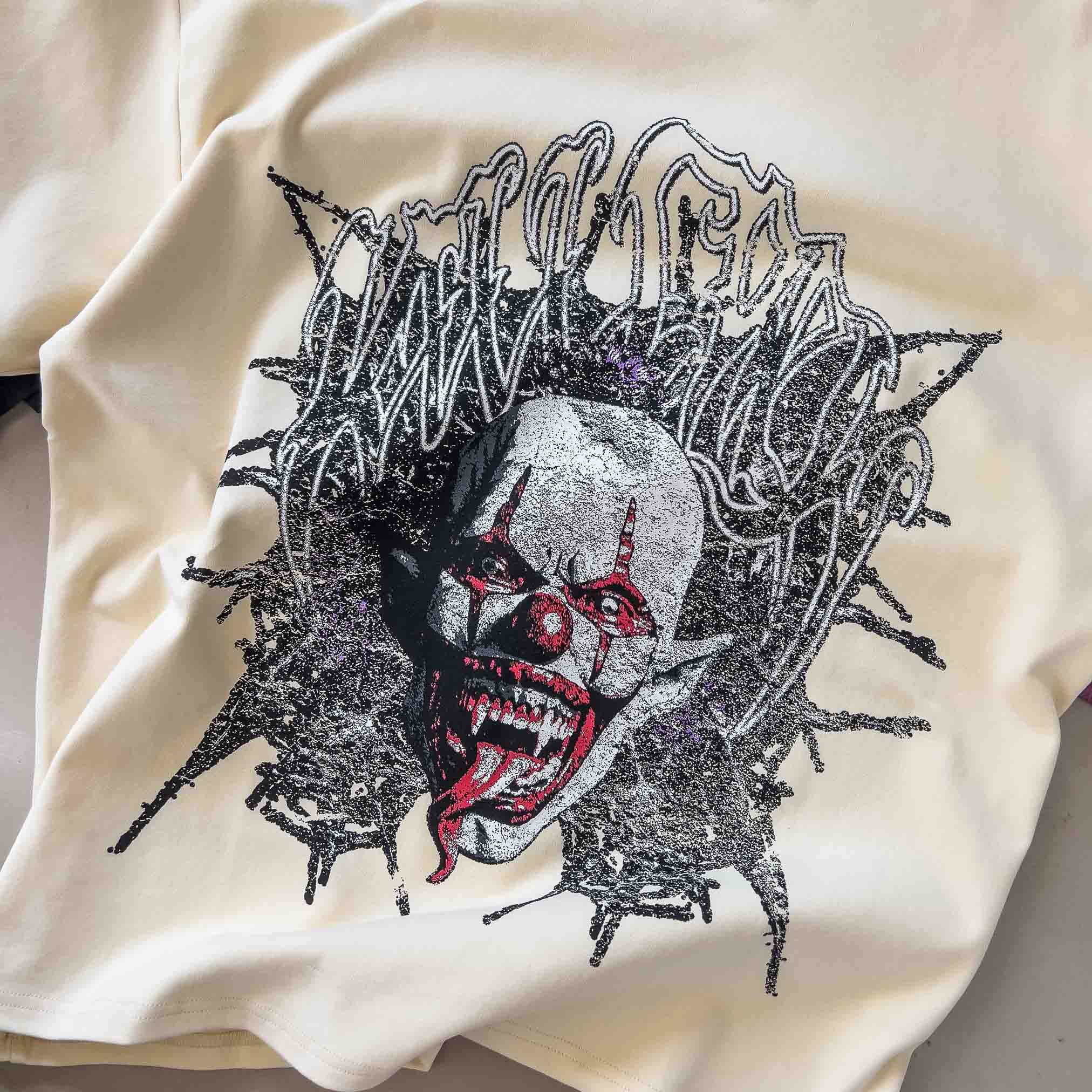 NATURAL COTTON PSYCHOTIC CLOWN T-SHIRT - CREAM