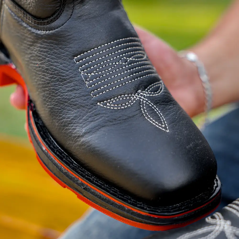 Black Leather Boots With 3D Lightweight Sole - Square Toe