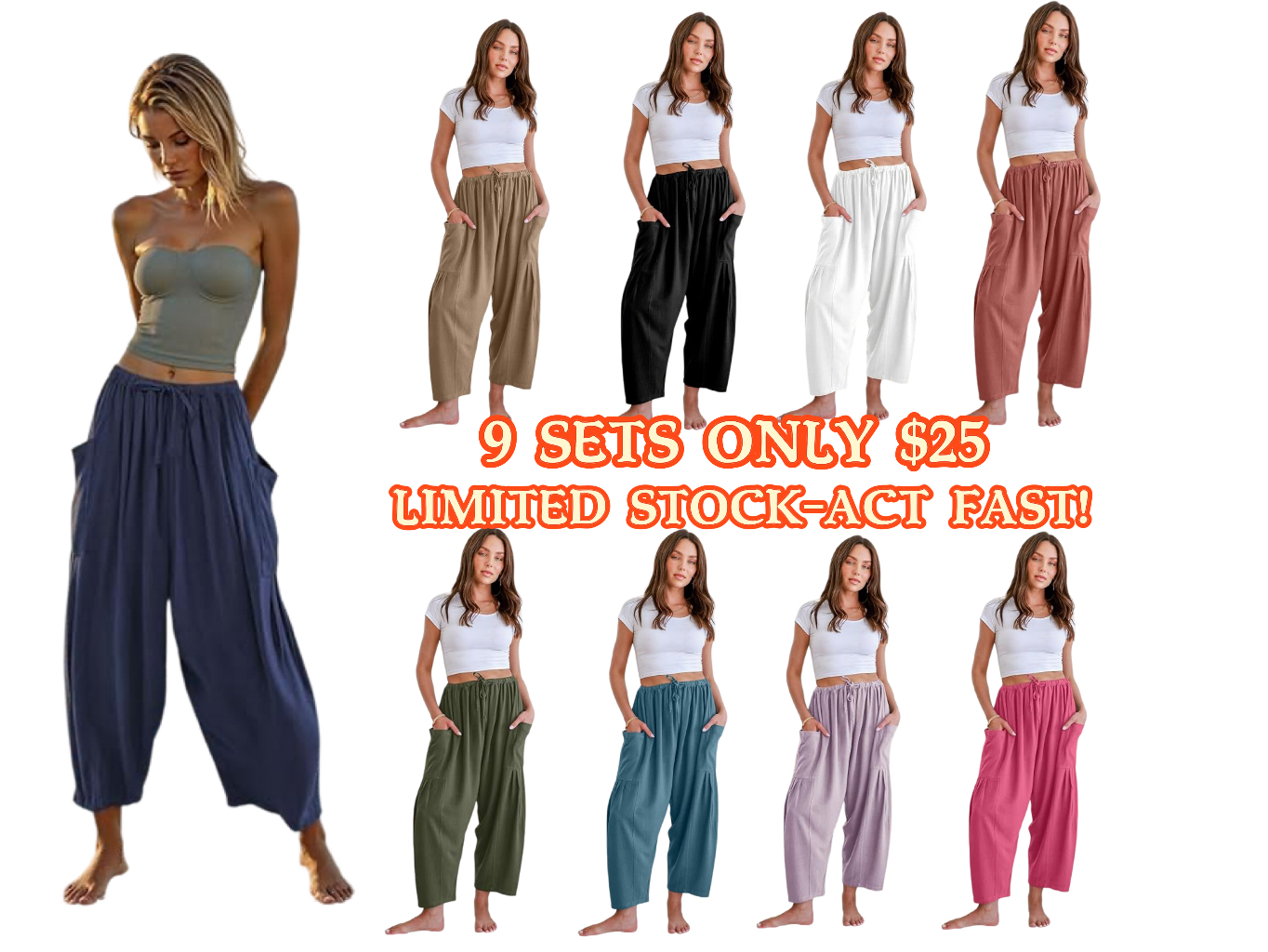 🎁Women's Polyester Wide Leg Pants with Pockets
