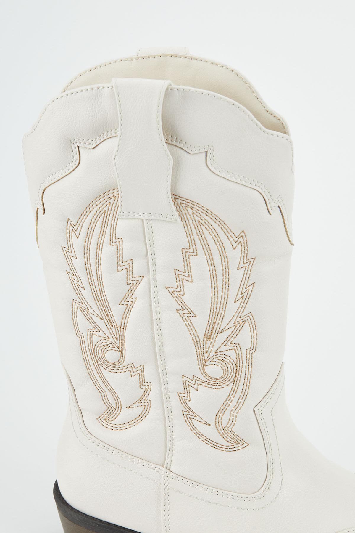 Ivory Stitched Western Boots