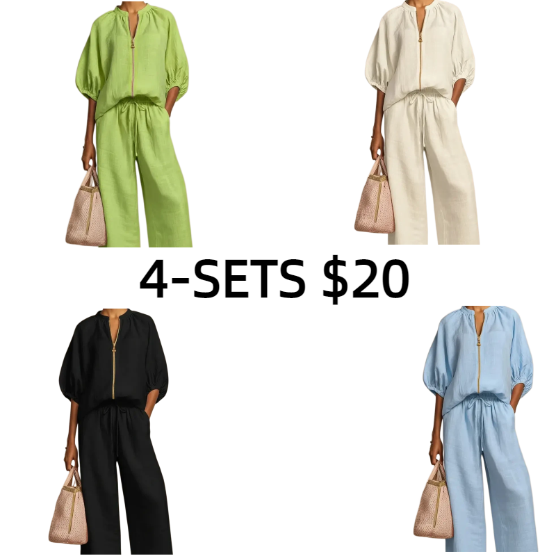 Women's Matching Lounge Set Quarter Zip Pullover Top Loose Wide Leg Pants 2 Piece Sweatsuit Casual Outfit