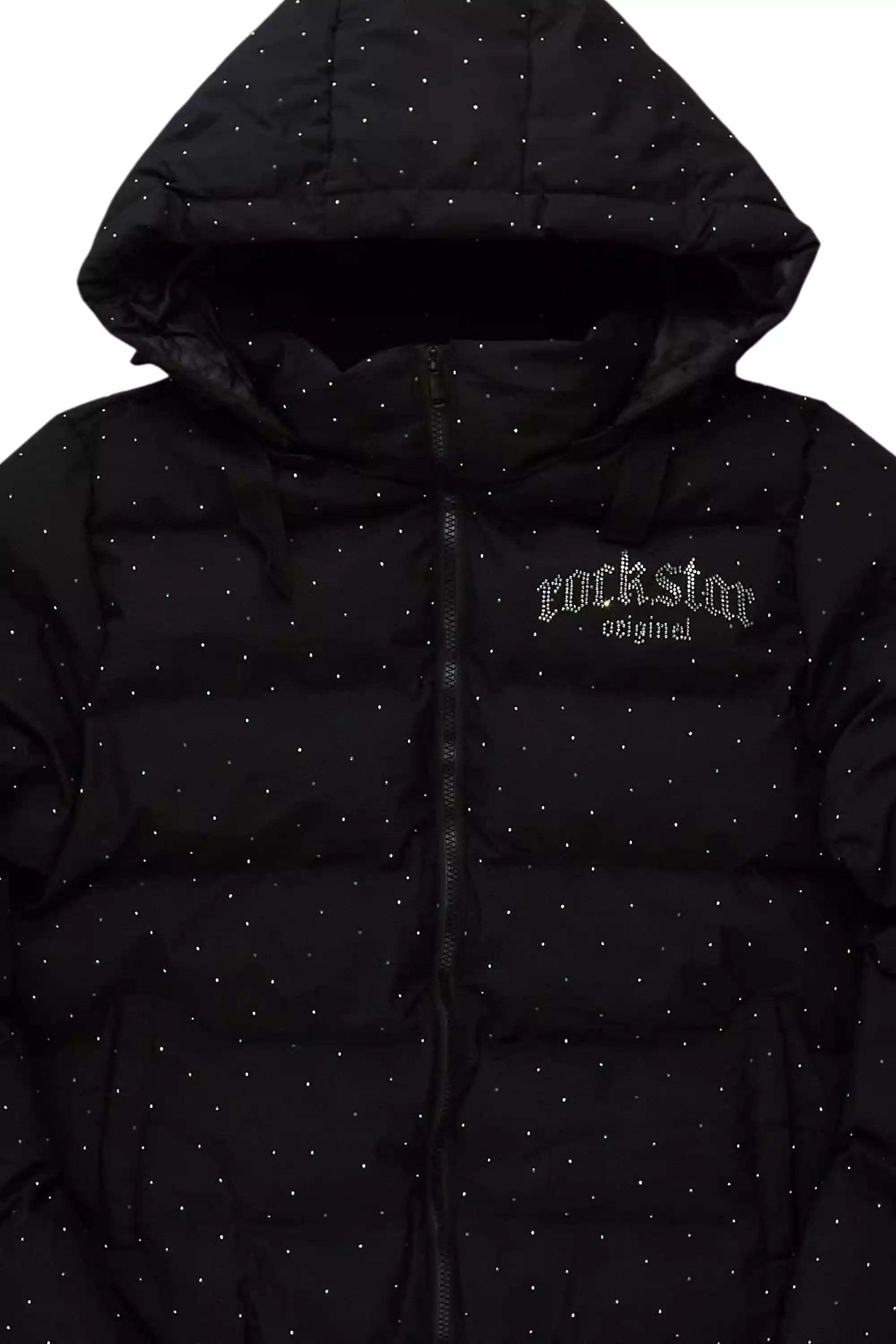Onellia Black Rhinestone Puffer Jacket
