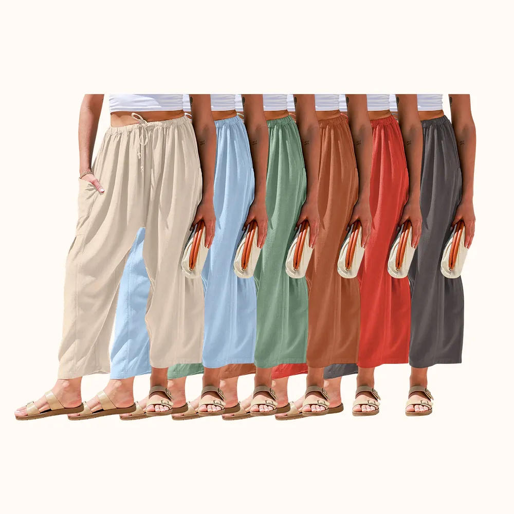 Womens Linen Wide Leg Pants Oversize Casual Loose Fit Beach Palazzo Harem Pants