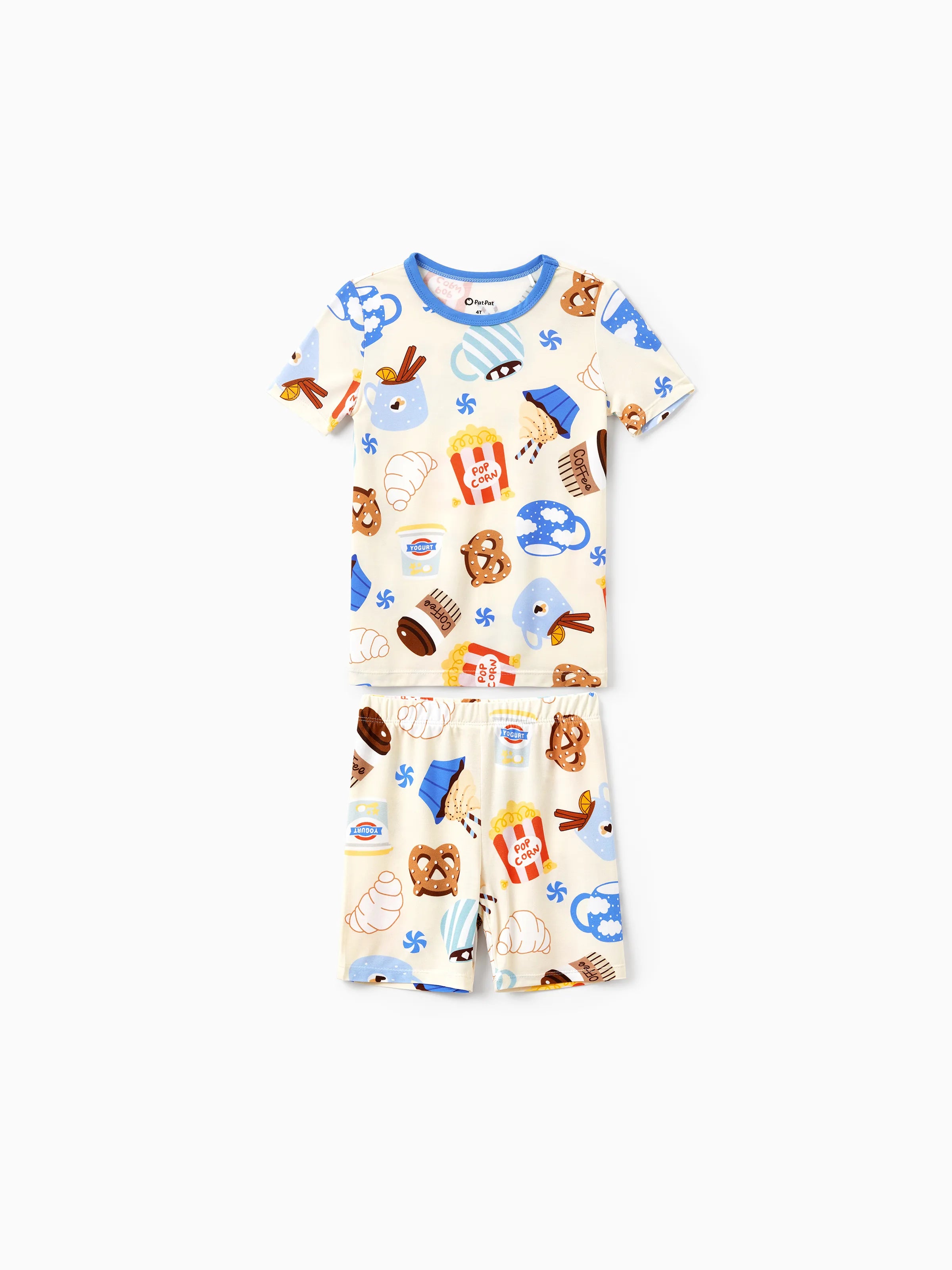 Family Matching Bamboo Pajamas Buttery Soft Bamboo Viscose PJs for Men Women Kids Toddler Baby, Cozy Dessert Print Short-sleeve Sleepwear Blue