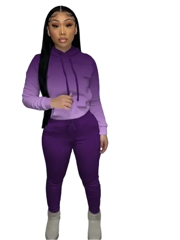 Women's drawstring hoodie and pocket sweatpants two-piece set