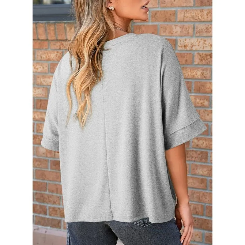 Women's Tops for Women 2026 Loose Oversized Basic Tee Comfortable Soft Fabric Flattering Fit - Womenswear